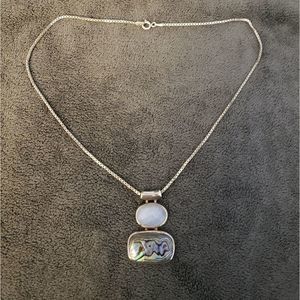 925 Necklace with Abalone & Blue Agate Pendant
